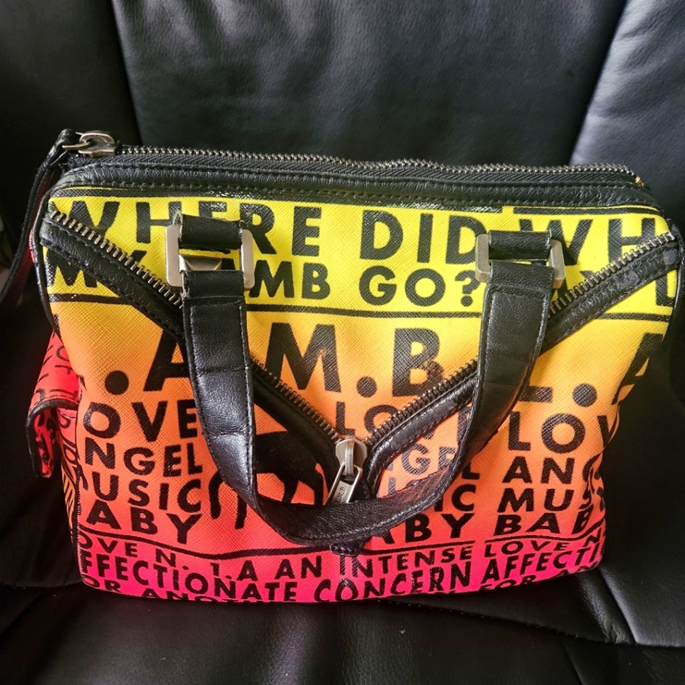 L.A.M.B Worthington Rasta Ombre Neon Double Handle Satchel Black Pink Yellow